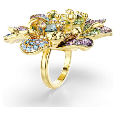Idyllia 링, 믹스 컷, 파베, 꽃, 멀티컬러, 골드 톤 플래팅 - Swarovski, 5713612