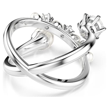 Matrix 個性戒指, 水晶珍珠, 圓形切割, 白色, 鍍白金色 - Swarovski, 5714376