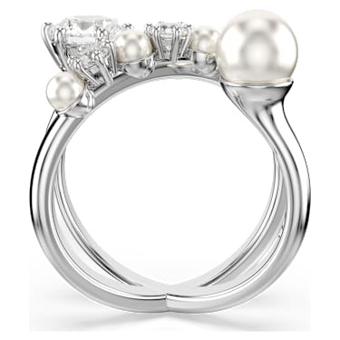 Matrix Cocktailring, Kristallperle, Rundschliff, Weiß, Rhodiniert - Swarovski, 5714377