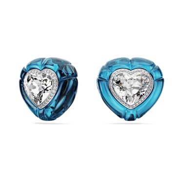 Dulcis Ohrclips, Herzschliff, Pavé, Herz, Blau, Rhodiniert - Swarovski, 5714385