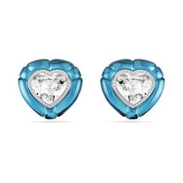 Pendientes de clip Dulcis, Talla de corazón, Pavé, Corazón, Azules, Baño de rodio - Swarovski, 5714385