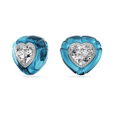 Pendientes de clip Dulcis, Talla de corazón, Pavé, Corazón, Azules, Baño de rodio - Swarovski, 5714385