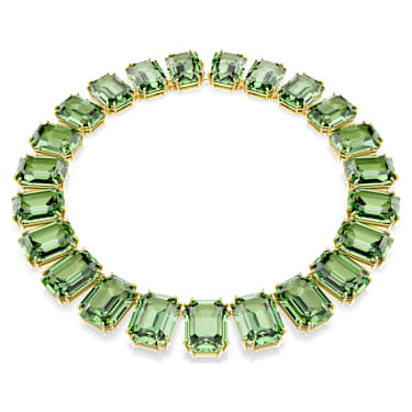 Millenia Tennis necklace, Oversized crystals, Octagon cut, Green, Gold-tone plated - Swarovski, 5714396