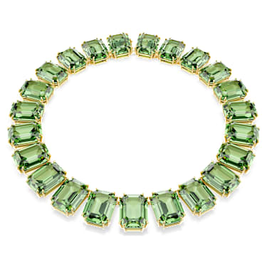 Millenia Tennis necklace, Oversized crystals, Octagon cut, Green, Gold-tone plated - Swarovski, 5714396