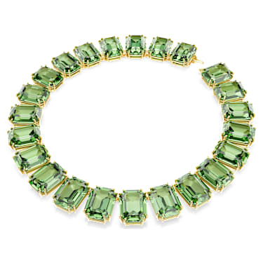 Millenia Tennis necklace, Oversized crystals, Octagon cut, Green, Gold-tone plated - Swarovski, 5714396
