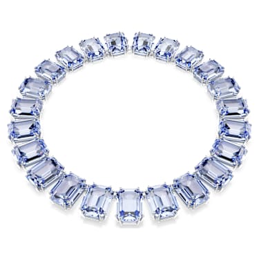 Millenia Tennis necklace, Oversized crystals, Octagon cut, Blue, Rhodium plated - Swarovski, 5714397