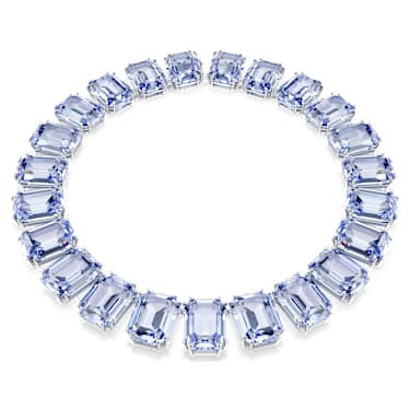 Millenia Tennis necklace, Oversized crystals, Octagon cut, Blue, Rhodium plated - Swarovski, 5714397