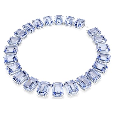 Millenia Tennis necklace, Oversized crystals, Octagon cut, Blue, Rhodium plated - Swarovski, 5714397