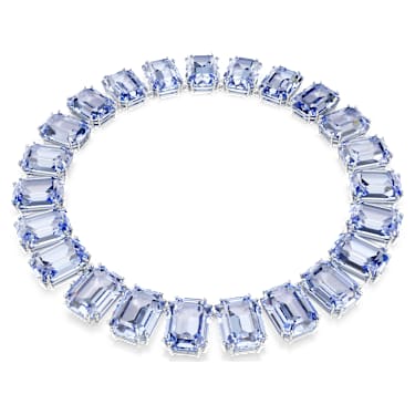Millenia Tennis necklace, Oversized crystals, Octagon cut, Blue, Rhodium plated - Swarovski, 5714397