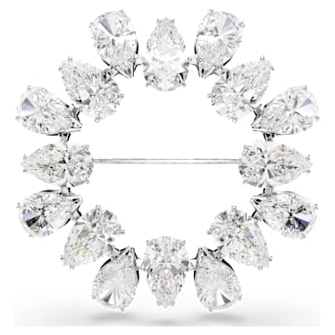 Matrix Brosche, Tropfenschliff, Weiß, Rhodiniert - Swarovski, 5714646