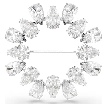 Matrix 胸針, 梨形切割, 白色, 鍍白金色 - Swarovski, 5714646