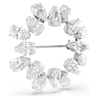 Matrix Brosche, Tropfenschliff, Weiß, Rhodiniert - Swarovski, 5714646