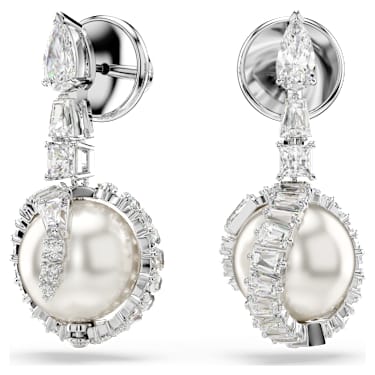 Snake drop earrings, Crystal pearl, Mixed cuts, Year of the Snake, White, Rhodium plated - Swarovski, 5714668