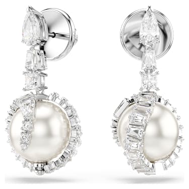 Snake drop earrings, Crystal pearl, Mixed cuts, Year of the Snake, White, Rhodium plated - Swarovski, 5714668