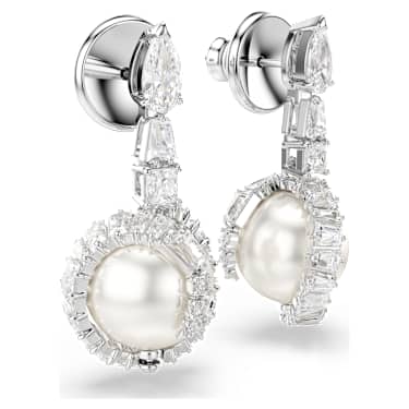 Snake drop earrings, Crystal pearl, Mixed cuts, Year of the Snake, White, Rhodium plated - Swarovski, 5714668