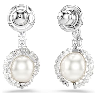 Snake drop earrings, Crystal pearl, Mixed cuts, Year of the Snake, White, Rhodium plated - Swarovski, 5714668