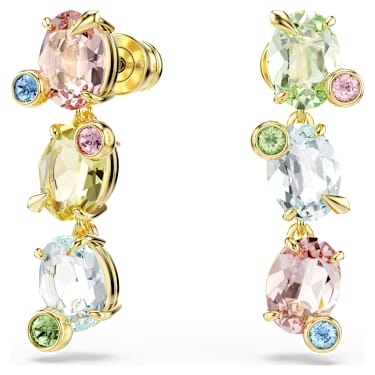 Visací náušnice Gema, Asymetrický design, Různé výbrusy, Vícebarevné, Povrchová úprava z 18k zlata - Swarovski, 5714815