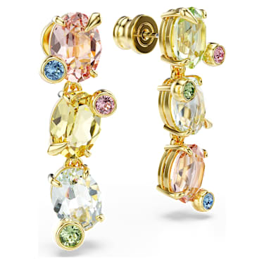 Gema 드롭 이어링, 비대칭 디자인, 믹스 컷, 멀티컬러, 골드 톤 플래팅 - Swarovski, 5714815