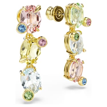 Gema csepp alakú fülbevaló, Aszimmetrikus dizájn, Vegyes metszés, Többszínű, 18 kt-os aranybevonat - Swarovski, 5714815