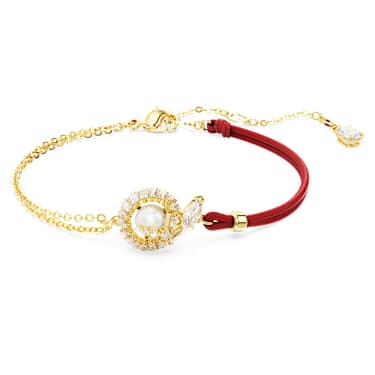 Snake 브레이슬릿, 크리스털 펄, 믹스 컷, 크리스털 펄, 뱀의 해, 레드, 골드 톤 플래팅 - Swarovski, 5714850