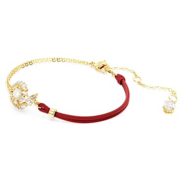 Snake 브레이슬릿, 크리스털 펄, 믹스 컷, 크리스털 펄, 뱀의 해, 레드, 골드 톤 플래팅 - Swarovski, 5714850