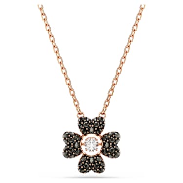 Pendentif Idyllia, Trèfle à quatre feuilles, Noir, Placage de ton or rosé - Swarovski, 5714901