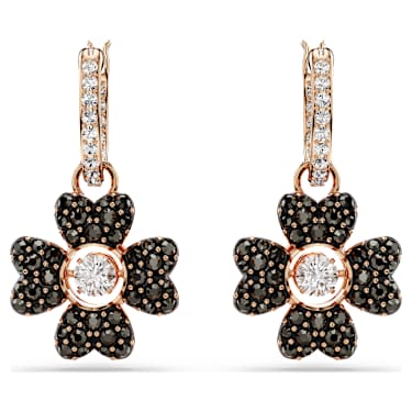 Idyllia drop earrings, Clover, Black, Rose gold-tone plated - Swarovski, 5714902