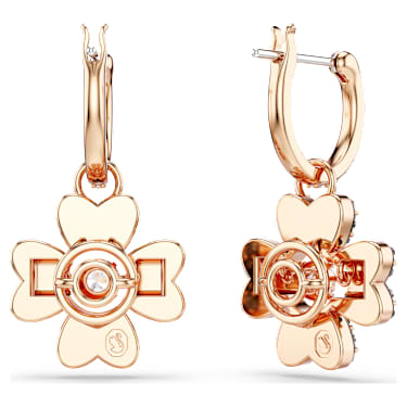 Idyllia drop earrings, Clover, Black, 18K rose gold finish - Swarovski, 5714902