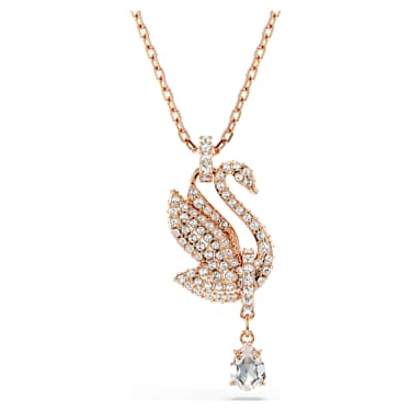 Swan 链坠, 天鹅, 白色, 玫瑰金色饰面 - Swarovski, 5714903