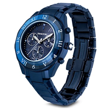 Montre Dextera chrono, 39 mm, Fabriqué en Suisse, Bracelet en métal, Bleues, Finition bleue - Swarovski, 5715457