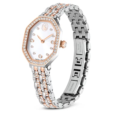 Dextera Octagon watch, Swiss Made, Metal bracelet, Silver Tone, Rose gold-tone finish - Swarovski, 5715521