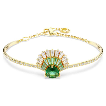 Idyllia bangle, Mixed cuts, Shell, Green, Gold-tone plated - Swarovski, 5715616