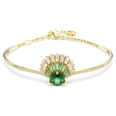 Idyllia bangle, Mixed cuts, Shell, Green, Gold-tone plated - Swarovski, 5715616