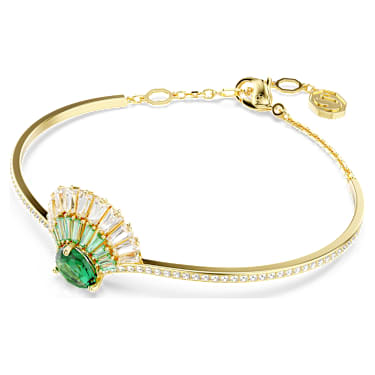 Idyllia bangle, Mixed cuts, Shell, Green, Gold-tone plated - Swarovski, 5715616
