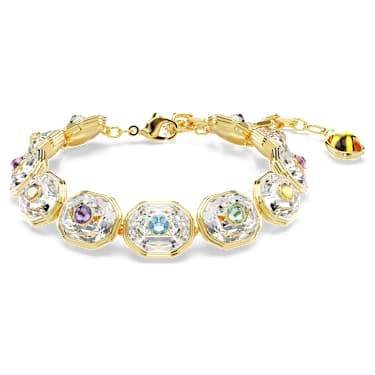 Chroma Tennis 브레이슬릿, 옥타곤 컷, 멀티컬러, 골드 톤 플래팅 - Swarovski, 5715800