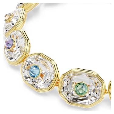 Chroma Tennis 브레이슬릿, 옥타곤 컷, 멀티컬러, 골드 톤 플래팅 - Swarovski, 5715800