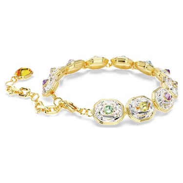 Chroma Tennis 브레이슬릿, 옥타곤 컷, 멀티컬러, 골드 톤 플래팅 - Swarovski, 5715800