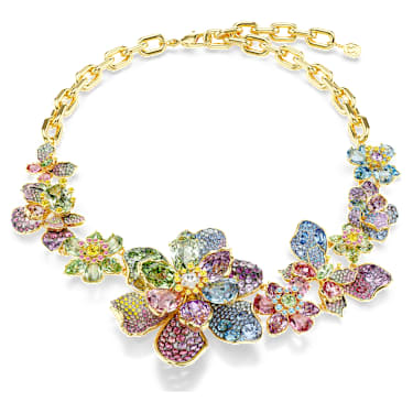 Idyllia necklace, Mixed cuts, Pavé, Flower, Multicoloured, Gold-tone plated - Swarovski, 5717157