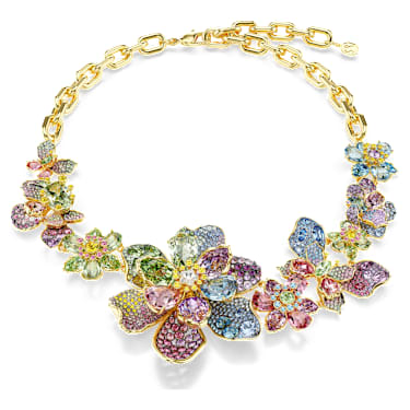 Verižica Idyllia, Mešani rezi, Pavé, Roža, Večbarvna, PVD zlatega odtenka - Swarovski, 5717157