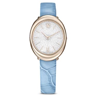Imber watch, Swiss Made, Leather strap, Blue, Champagne gold-tone finish - Swarovski, 5717539