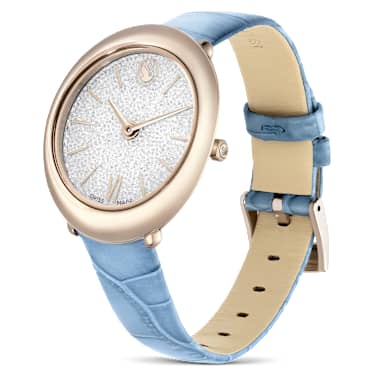 Imber watch, Swiss Made, Leather strap, Blue, Champagne gold-tone finish - Swarovski, 5717539