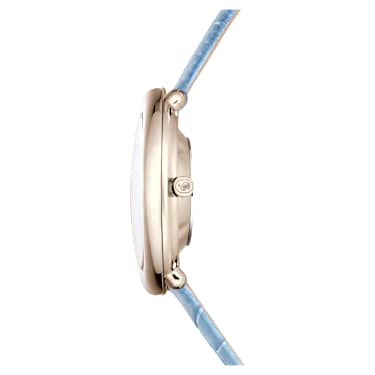 Imber watch, Swiss Made, Leather strap, Blue, Champagne gold-tone finish - Swarovski, 5717539