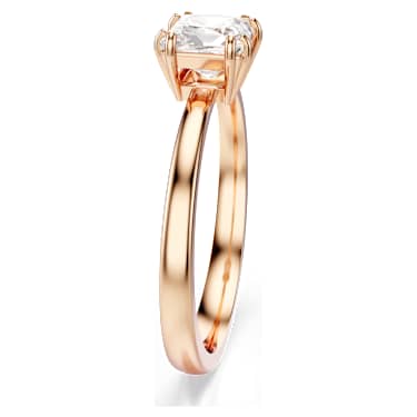 Prstan Attract, Kvadratni rez, Bel, Prevleka rožnato zlatega odtenka - Swarovski, 5717551
