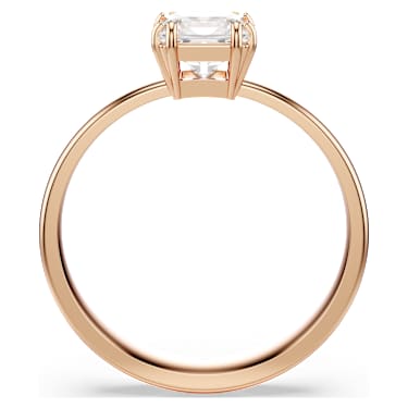 Prstan Attract, Kvadratni rez, Bel, Prevleka rožnato zlatega odtenka - Swarovski, 5717551