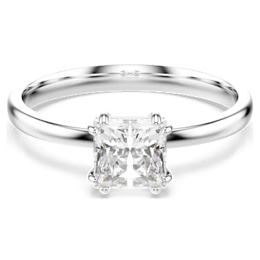 Attract 戒指, 方形切割, 白色, 鍍白金色 - Swarovski, 5717552