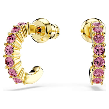 Orecchini Mini Hoop, Taglio Round, Rosa, Finitura oro 18K - Swarovski, 5717565