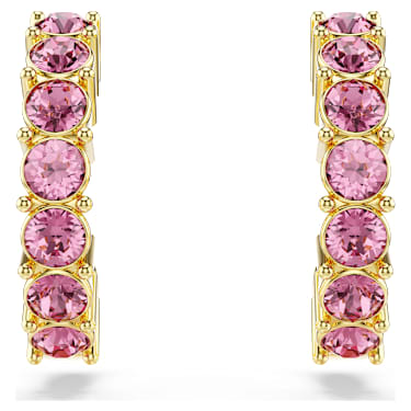 Mini Hoop 穿孔耳環, 圓形切割, 粉紅色, 鍍金（金色飾面） - Swarovski, 5717565