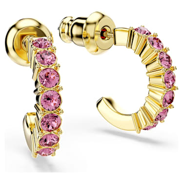Mini Hoop Ohrringe, Rundschliff, Rosa, 18K Goldbeschichtet - Swarovski, 5717565