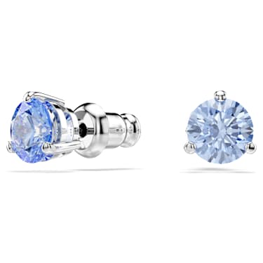 Solitaire stud earrings, Light blue, Rhodium plated - Swarovski, 5717573