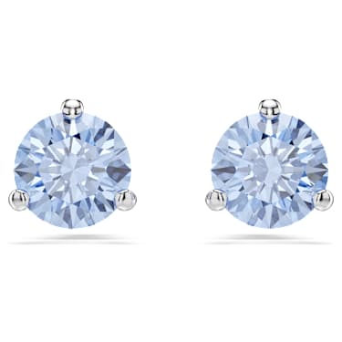 Solitaire stud earrings, Light blue, Rhodium plated - Swarovski, 5717573